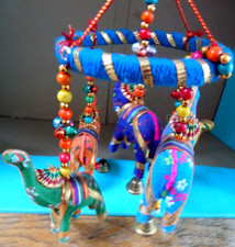 Indian Elephant Bells Mobile Hanging Decoration Colourful Ethnic Tribal