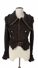 Vintage Zone Bleue Brown Textured Jacket with Decorative Buckle