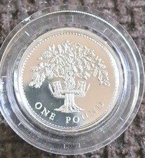1987 UK English Oak Tree One Pound Silver Proof Coin with COA