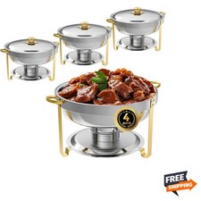 Chafing Dish Buffet Set of 4, 5QT Round Stainless Steel Chafer for Catering, ...