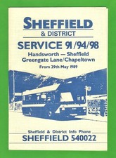 Sheffield & District Bus Timetable - 91 etc - Handsworth & Chapeltown - May 1989