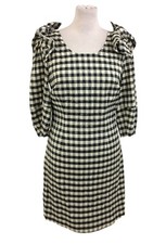 M&S Women's Mini Shift Dress Black Cream Mix Gingham Bow Textured Zip New F1