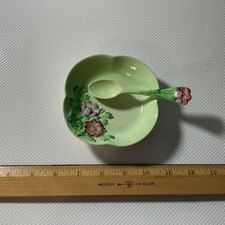 RARE Carlton Ware Green Poppy & Daisy Ceramic Dish Tea Caddy Spoon Set