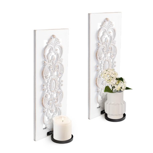 Rustic wood candle sconces set - sconces,