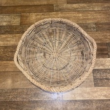 Huge Round Vintage Woven Willow & Rope  Basket Tray With Handles Rustic Display