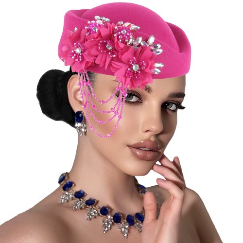 Women felt pillbox hat - felt, hat,flower