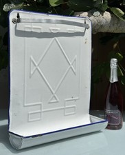 VINTAGE FRENCH ENAMEL KITCHEN UTENSIL RACK, HANGING RAIL, 51x40cm - 1950s