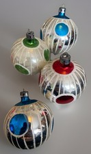 4 x Antique Mercury Glass Christmas Tree Ornaments Decorations Spots & Stripes