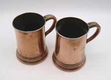 Pair of Antique Victorian Copper Pint Grain Measures Tankards
