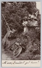 1911 Comic Motorbike Crash Postcard No Use I Couldn't Get Home Nantwich Salop