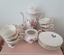 Vintage Moss Ross Style Teapot Sugar Bowl Milk Jug 6 Cups/Saucers Foreign Mark