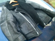vintage  black shearling aviator style black leather flying jacket. size=xl.