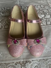 Girls Pink Sparkly Low Heeled Bow Detail Party Occasion Shoes Size 33 (UK 1)