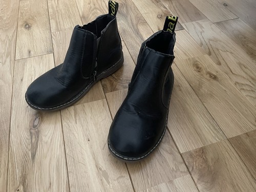 Girls black leather ankle