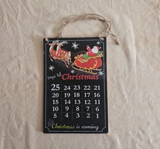 Vintage Wooden Christmas Countdown Advent Calendar Wall Hanging Santa Sleigh Des