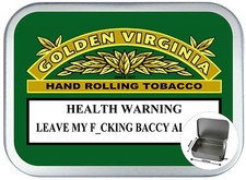 Golden Virginia Warning 1oz Silver Hinged Tobacco Tin, 50ml empty  , Pocket tin