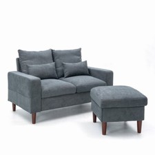 2 Seater Linen Fabric Love Seat Sofa Armchair with Footstool Couch