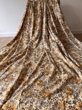 Huge Vintage Morris Style Floral Cotton Curtains Gold & Brown Unlined 110"Wx90"L