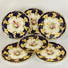 Set of 6 Antique Coalport Pierced Luxury Botanical Plates Porcelain C1830