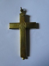 Rare Antique C19th  Large Heavy 'Gold' Brass Cross Reliquary Crucifix