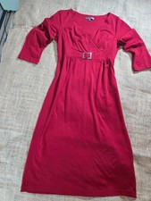 Karen Cole 100% Merino Wool Red Gathered Bust Midi Dress Size M