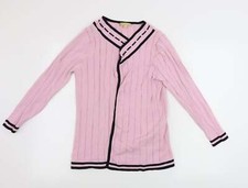 FRANK SAUL Womens Pink Collared Viscose Blend Cardigan Size L