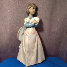 Large Vintage Nao By Lladro Gres Girl Holding a Dog "Puppy Fun"  1207  Boxed