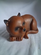 *LARGE SLEEPING CAT* Terracotta Effect Plastic Ornament Figurine