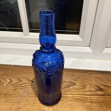 Cobalt Blue Decorative Bottle With Raised Vine Leaves 26.5cm Tall