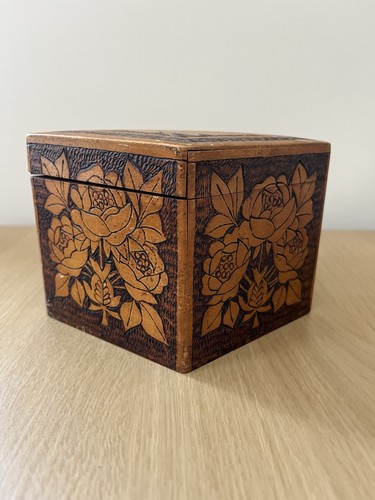 Antique pyrography wooden tea - antique,