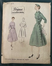 Rare 1950s Vintage Vogue Couturier Design No. 670 Sewing Pattern Dress 34” Bust