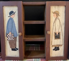 Vtg Wooden Wall Cabinet Folk