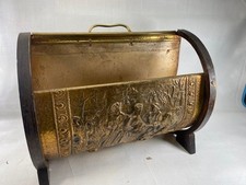 Arts And Crafts Brass And Wood Magazine And Paper Rack