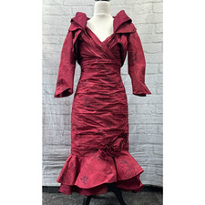 Mireia Bisbe Pencil Dress & Bolero Matching Suit Set Size 10 Red Floral Wedding