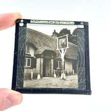 ANTIQUE GLASS MAGIC LANTERN SLIDE CAT AND FIDDLE INN HINTON ENGLAND