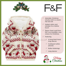 NEW Girls Fair Isle Hood Christmas Xmas Cardigan Children Baby Fleece Lined Girl