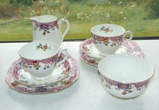 George Jones Crescent China Swansea 8 PC Cups Saucers Plates Milk Sugar Pink