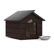 Dog house outdoor Teak cave Winterproof Insulated Wood 80x64x61 cm