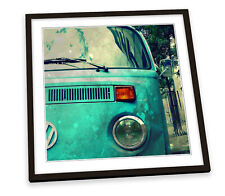 Vintage VW Camper Van Turquoise FRAMED ART PRINT Picture Square Artwork