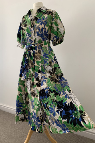 Zara blue green floral puff - floral,