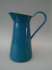 Vintage Teal Blue enamel pitcher jug Yugoslavia