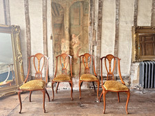 Quality Antique Set 4 Edwardian Rich Gold  inlaid Mahogany Dining Chairs C 1900