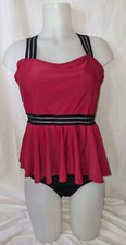 BNWOT Gorgeous Maroon Black TU tankini top bottom set Size 12 14
