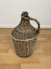 Antique Wicker Hand Wrapped 10L Glass Wine Bottle Flagon Demijohn Jug Wit Handle