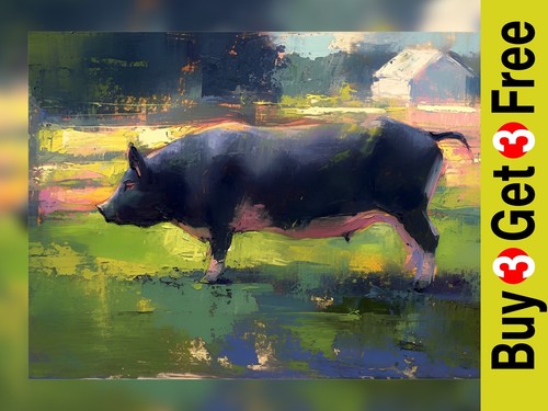 Colorful farm pig print - pig, 5"x7"