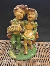 1930's Chalkware Boy And Girl Figurine Music Box