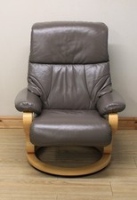 Himolla Grey Leather Recliner Swivel Armchair / Chair & Footstool