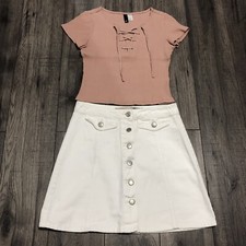 H&M Pink Lace Up T-shirt Top &