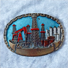 METAL Belt Buckle Oil Drilling Rig USA Circa 1981