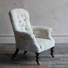 Antique Spoon Back Armchair Button Rest Mahogany Multi Paisley Legs with Rolling